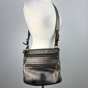Fossil Gray Metallic Cow Leather Crossbody Bag